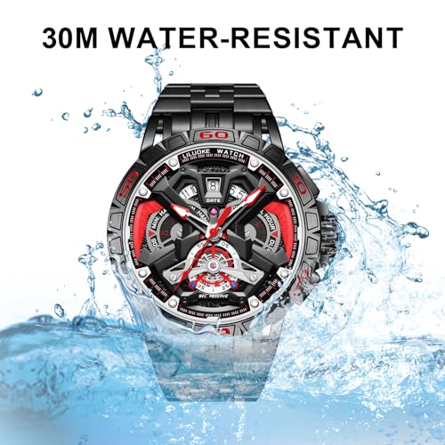 LILUOKE Mens Watches, Wrist Watches Luminous Design, Big Face Fashion Quartz Black Watch 30ATM, Casual Watch for Men Unique Gifts for Men (DT-LK9017G-03) - Image 4
