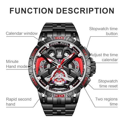 LILUOKE Mens Watches, Wrist Watches Luminous Design, Big Face Fashion Quartz Black Watch 30ATM, Casual Watch for Men Unique Gifts for Men (DT-LK9017G-03) - Image 3