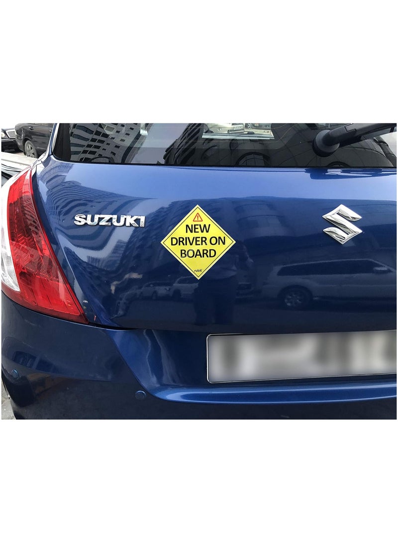 Rubik ملصق فينيل جديد للسائق على متن السيارة، علامة تحذير عاكسة للسائقين الجدد للسيارات الجديدة SUV والفانات (كبيرة 15x15 سم) - Image 2