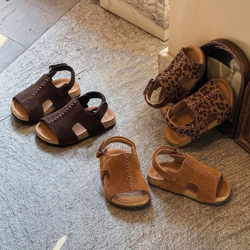 2026 الصيف أسلوب جديد Kidsren الكورية الرجعية النمر طباعة Nubuck الجلد Birkenstock Sandals الجلد الأصلي أحذية الأطفال للفتيان والبنات - Image 3