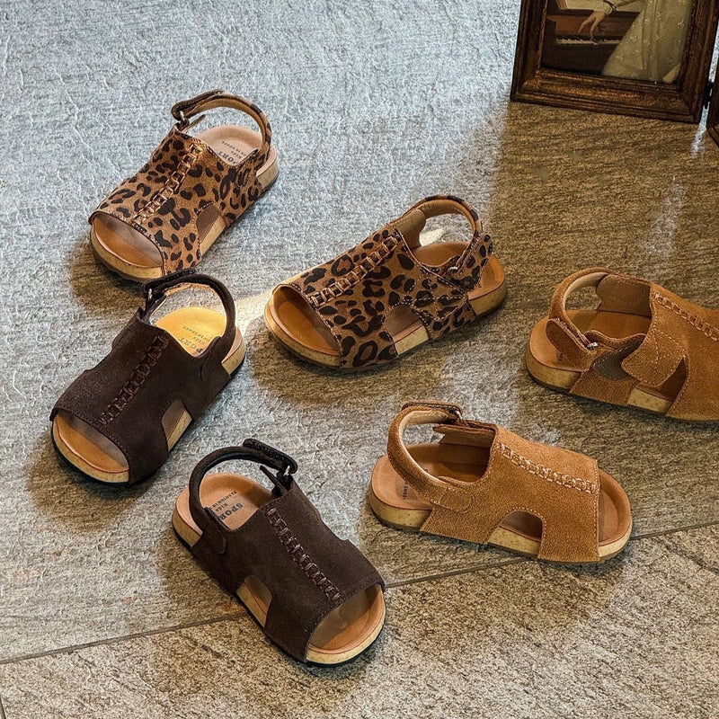 2026 الصيف أسلوب جديد Kidsren الكورية الرجعية النمر طباعة Nubuck الجلد Birkenstock Sandals الجلد الأصلي أحذية الأطفال للفتيان والبنات - Image 2