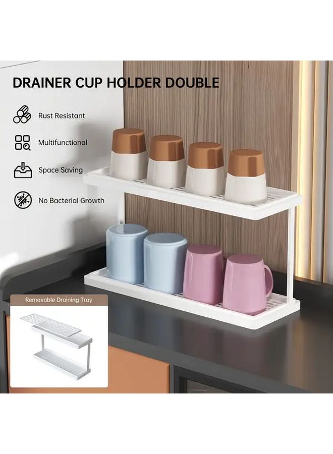 White Double Layer Narrow Cup Storage Rack Mug Organizer - Image 3