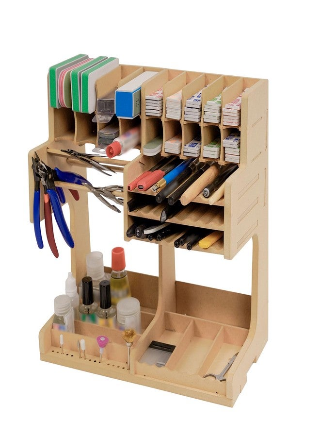 Bucasso Wooden Model Kit Organizer Rack with MDF Material, Paint Rack, Screwdriver/Brush Holder, For Tamiya Paints and Tools, GK1 - Image 1