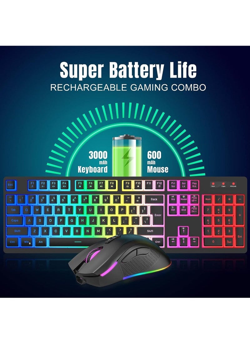 Captaintech - Gaming Keyboard and Mouse Combo RGB Rechargeable 3000mAh Battery Pudding Keycaps Anti-ghosting Keyboard + 7D 4800DPI Vertical Feel Wireless Mouse for PC Gamer - Image 1