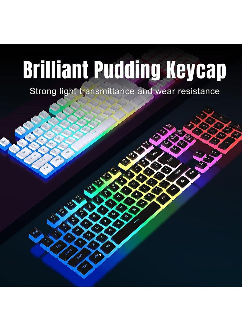 Captaintech - Gaming Keyboard and Mouse Combo RGB Rechargeable 3000mAh Battery Pudding Keycaps Anti-ghosting Keyboard + 7D 4800DPI Vertical Feel Wireless Mouse for PC Gamer - Image 1