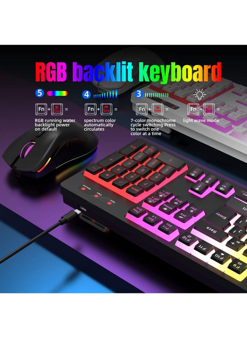 Captaintech - Gaming Keyboard and Mouse Combo RGB Rechargeable 3000mAh Battery Pudding Keycaps Anti-ghosting Keyboard + 7D 4800DPI Vertical Feel Wireless Mouse for PC Gamer - Image 1