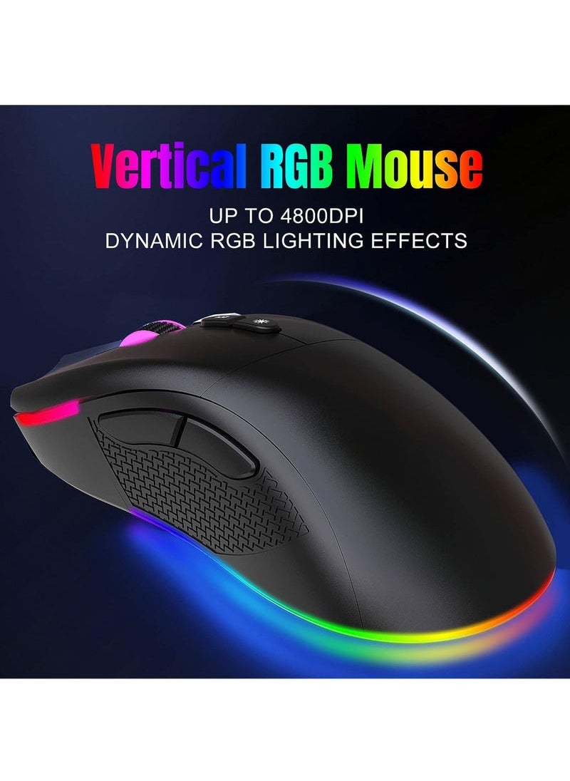Captaintech - Gaming Keyboard and Mouse Combo RGB Rechargeable 3000mAh Battery Pudding Keycaps Anti-ghosting Keyboard + 7D 4800DPI Vertical Feel Wireless Mouse for PC Gamer - Image 1