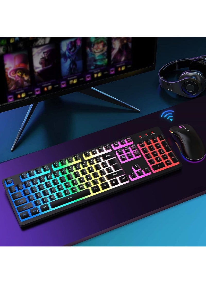 Captaintech - Gaming Keyboard and Mouse Combo RGB Rechargeable 3000mAh Battery Pudding Keycaps Anti-ghosting Keyboard + 7D 4800DPI Vertical Feel Wireless Mouse for PC Gamer - Image 1