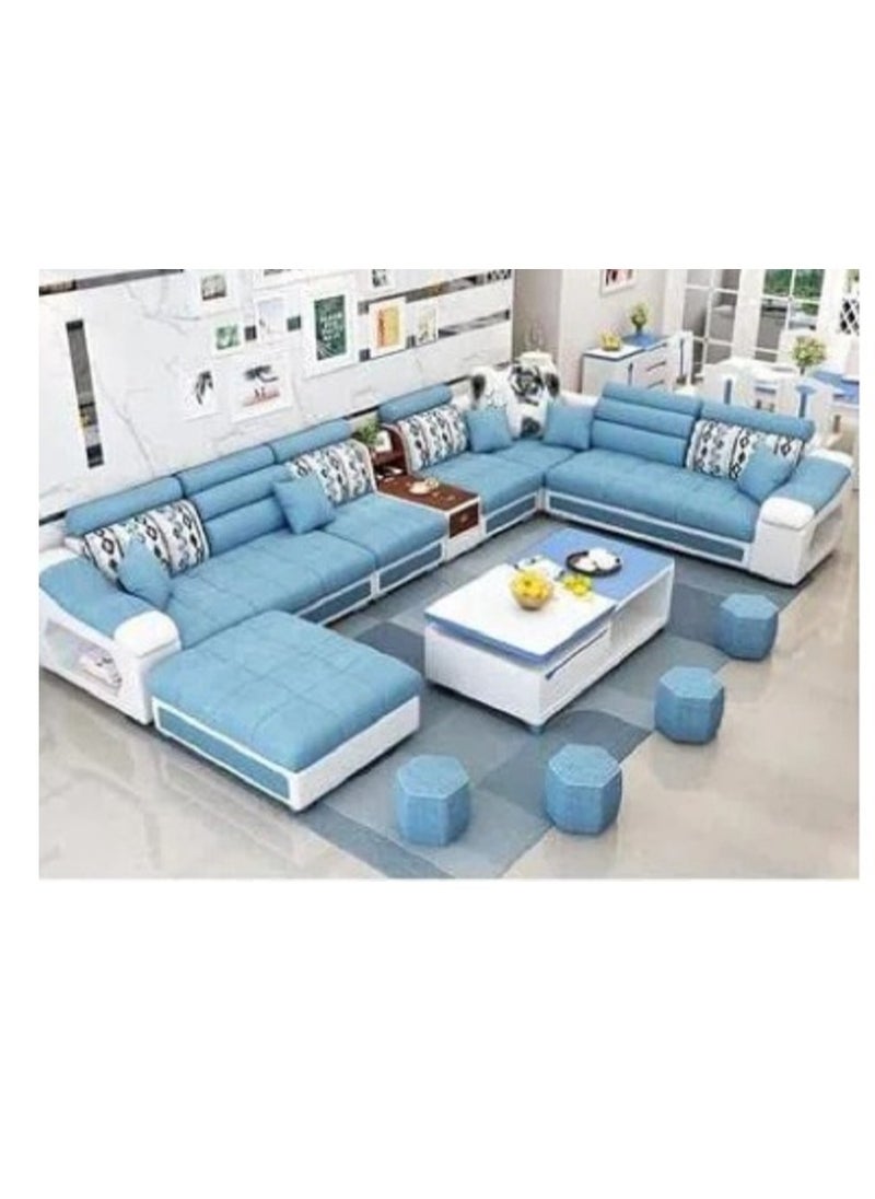 Ripple FURNITURE Modern Couch U Shaped Fabric Living Room Furniture Chaise Lounge Recliner Sectional L Shape Corner Sofa Sets 7 Seater Blue 398X90X85  - Image 1