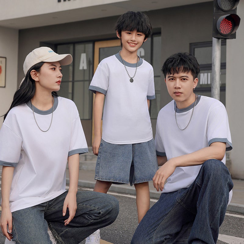 Cotton Hit Edge Round Neck Children'S T-Shirt In-Laws Casual Loose Trendy Men'S And Women'S Short Sleeve - Image 5