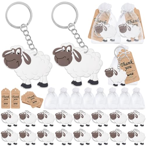 CiciBear 60 Pack Sheep Decorations 20 Keychains 20 Tags 20 Gift Bags for Barnyard Farm Animal Themed Party Baby Shower School Party Zoo Kids Birthday - Image 1
