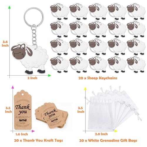 CiciBear 60 Pack Sheep Decorations 20 Keychains 20 Tags 20 Gift Bags for Barnyard Farm Animal Themed Party Baby Shower School Party Zoo Kids Birthday - Image 5