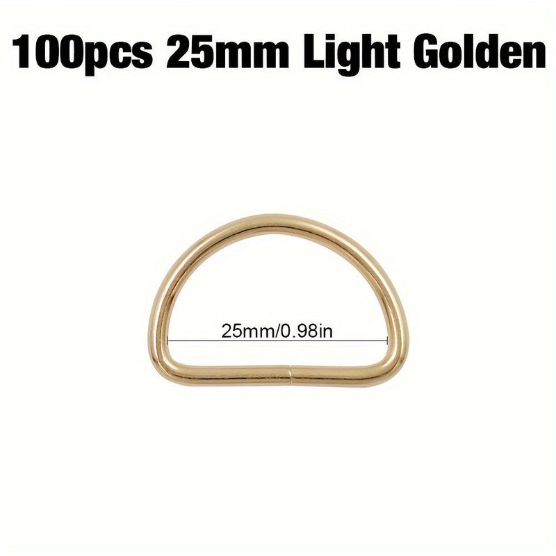 100 Pcs Light Golden 25mm Metal D Buckles For Bag Straps - Image 1
