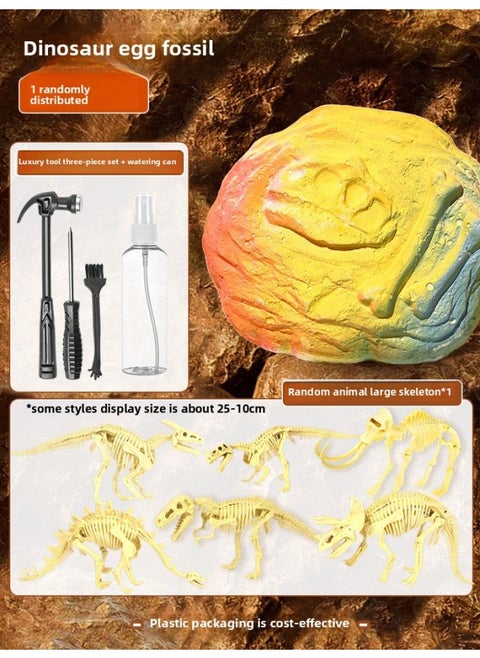 Children's Archaeology Digging Eggs Party Toys Digging Gems Boys And Girls Digging Dinosaur Fossils Digging Treasures Knocking Blind Box-Color:Dinosaur Large Skeleton [1 Random Dinosaur Skeleton Can Be Dug] + Digging 4-piece Tool Set