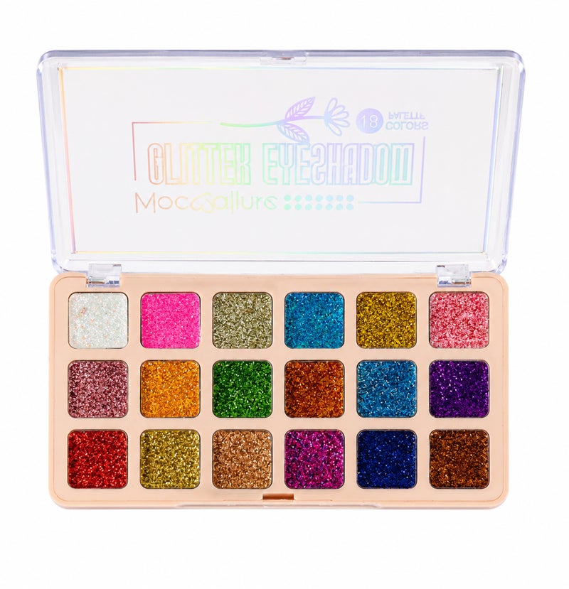 Me Now 18 Colors Glitter Eyeshadow Palette, Multicolor Shimmer Eye Shadow Palette, Sparkly Pressed Glitter Makeup for Party Festival Evening and Daily Look 01 - Image 1