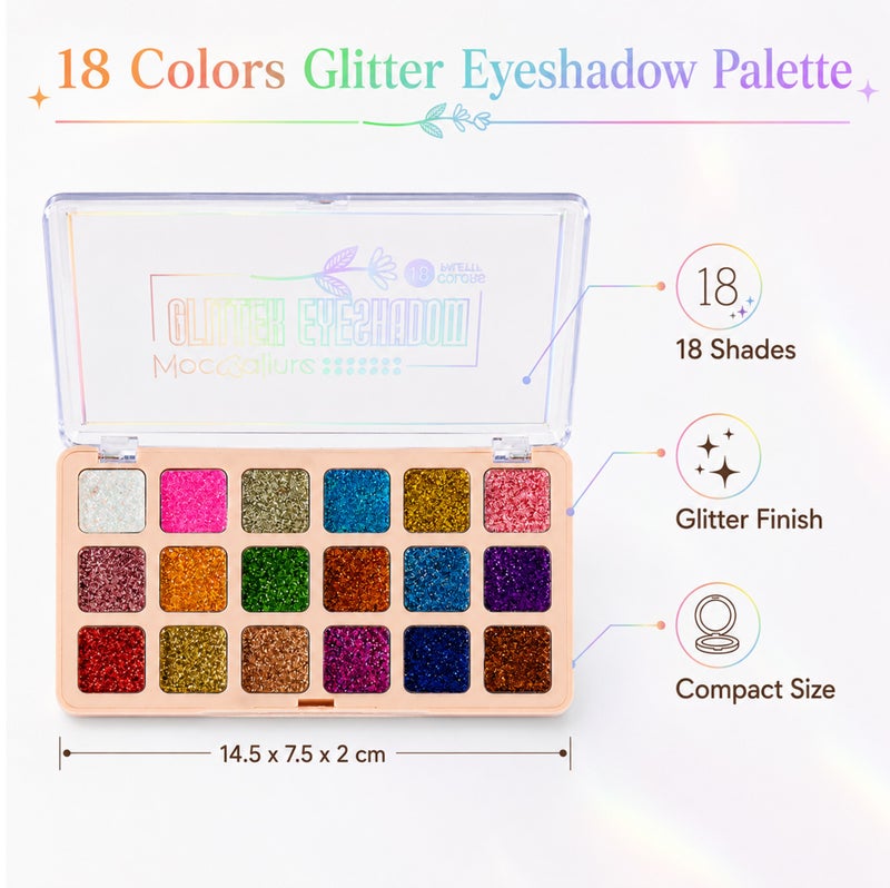 Me Now 18 Colors Glitter Eyeshadow Palette, Multicolor Shimmer Eye Shadow Palette, Sparkly Pressed Glitter Makeup for Party Festival Evening and Daily Look 01 - Image 2