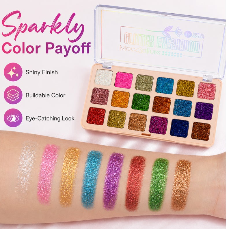 Me Now 18 Colors Glitter Eyeshadow Palette, Multicolor Shimmer Eye Shadow Palette, Sparkly Pressed Glitter Makeup for Party Festival Evening and Daily Look 01 - Image 4