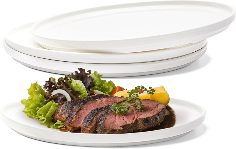 Vikko Salad Plate Set of 4 White Plates Bone China Stackable 10 Inch Dinner Plates Dishwasher Safe - Image 1