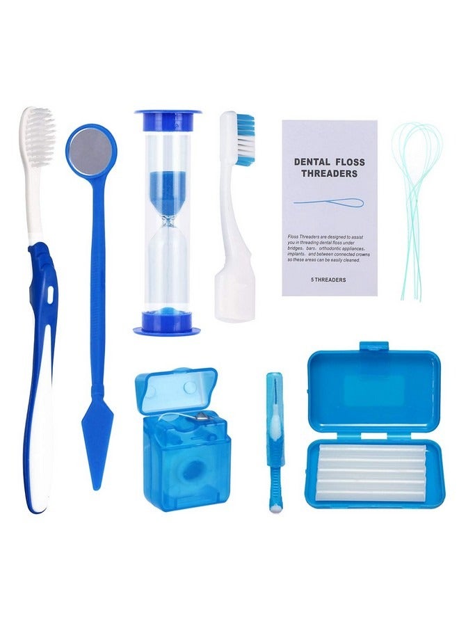 Beauenty 8-Piece Braces Cleaning Kit for Teeth, Portable Orthodontic Toothbrush Kit Oral Care Dental Travel Kit - Interdental Brush Dental Wax Dental Floss Toothbrush Box (Blue)  - Image 1