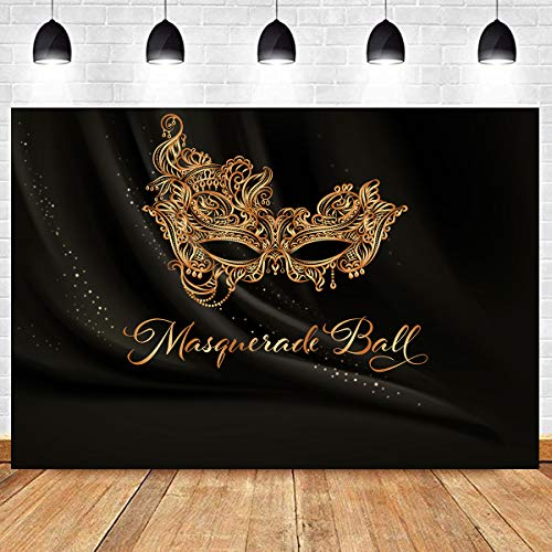 SSCSTS Golden Mask Backdrop 9x6ft Shining Retro Golden Mask Masquerade Ball Black Photography Background Mardi Gras Masquerade Carnival Party Banner LYST1097 - Image 3