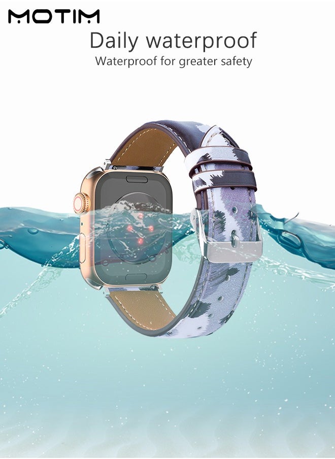 Motim - Slim Leather Strap Compatible with Apple Watch Band 42mm /44mm /45mm /49mm, Genuine Leather Replacement Band Wristband, Thin Replacement Strap for iWatch Ultra SE Series 8/7/6/5/4/3/2/1 - Image 1