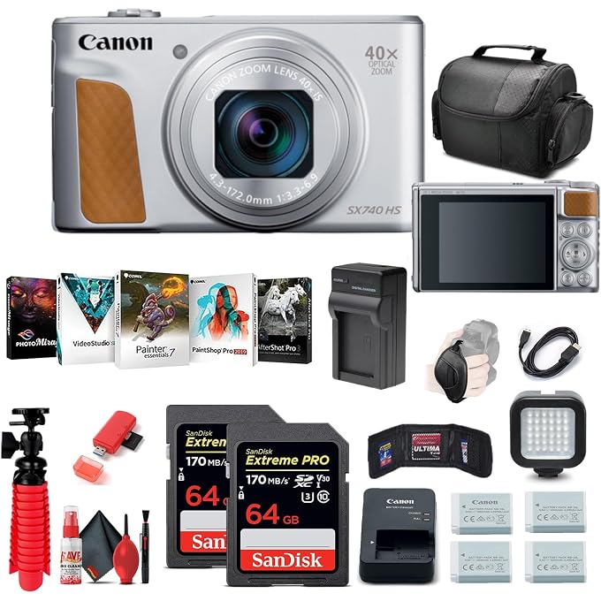Canon PowerShot SX740 HS Digital Camera & Card Reader (Silver) Bundle | For Photography & Video + LED Light + 2x 64GB Memory Cards + Charger + Camera Bag + Photo Software (2956C001) + More - Image 2