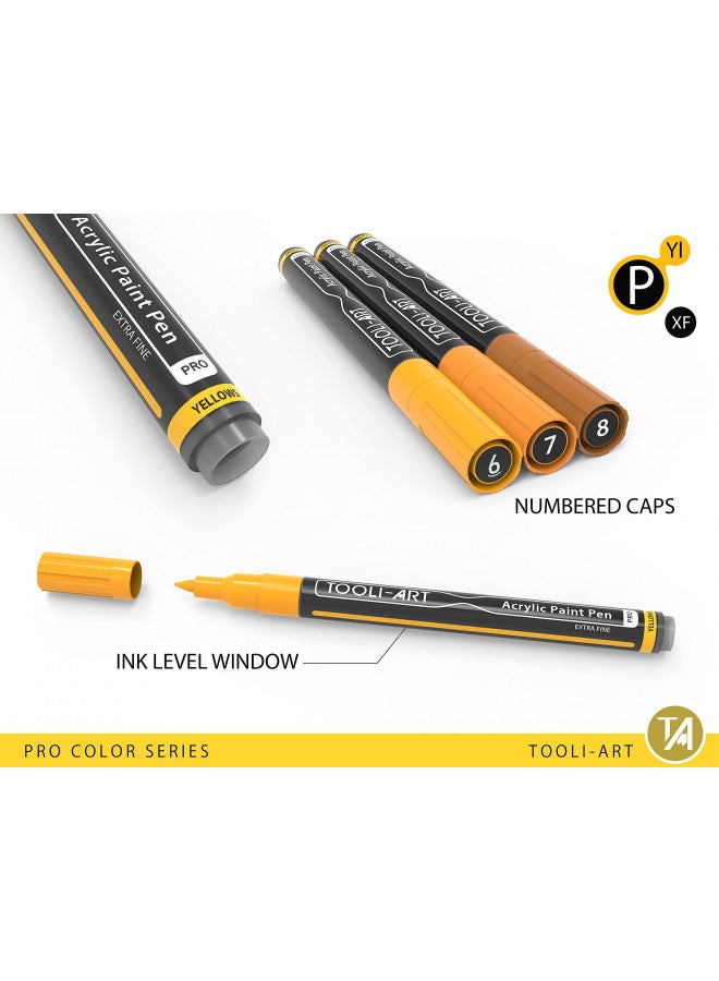 TOOLI-ART Acrylic Paint Pens 22 Yellow & Brown Tones Assorted Pro Color Series Markers Set 0.7mm Extra Fine Tip for Rock Painting, Glass, Mugs, Wood, Metal, Canvas, Projects, Non Toxic, Waterbased, Quick Drying - Image 3