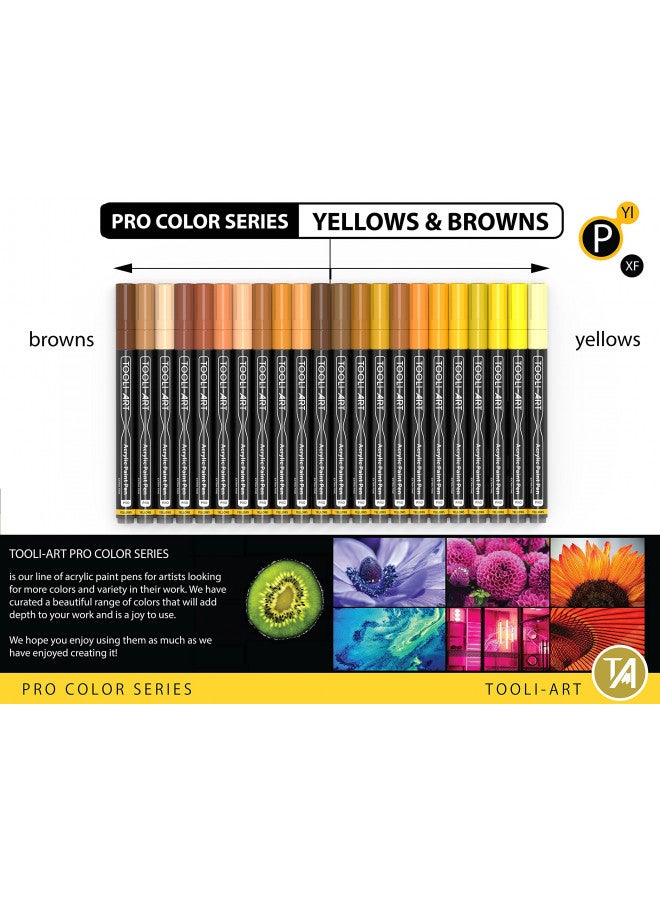 TOOLI-ART Acrylic Paint Pens 22 Yellow & Brown Tones Assorted Pro Color Series Markers Set 0.7mm Extra Fine Tip for Rock Painting, Glass, Mugs, Wood, Metal, Canvas, Projects, Non Toxic, Waterbased, Quick Drying - Image 5