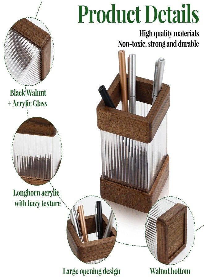 MultiBey Walnut Wooden Pencil Holder, Clear Acrylic Wood Pen Holder, Black Walnut Desktop Pencil Cup Stand Wood Desk Accessory Organizer for School Office Home Supplies - Image 4