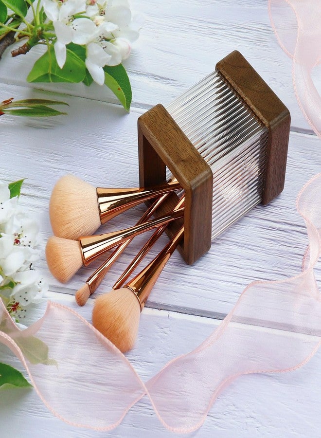 MultiBey Walnut Wooden Pencil Holder, Clear Acrylic Wood Pen Holder, Black Walnut Desktop Pencil Cup Stand Wood Desk Accessory Organizer for School Office Home Supplies - Image 3