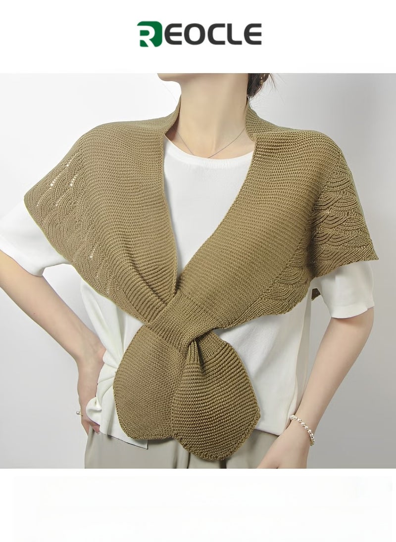 REOCLE Women's Wool Shawl Wrap Topper Knitted Elegant Shawls Cape Fake Collar Capes Knitted Scarf Wraps Cloak - Image 1