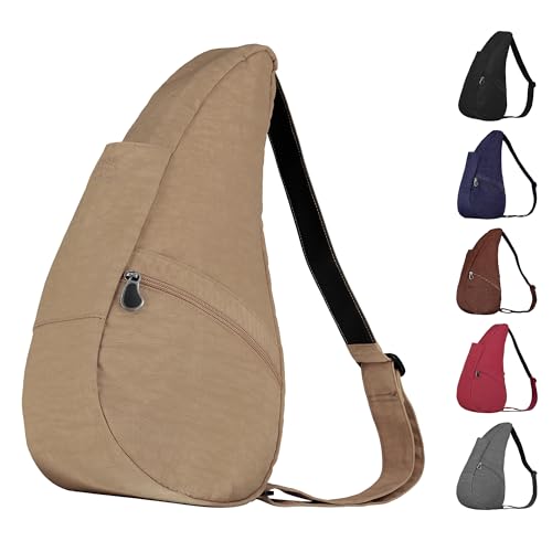 AmeriBag 17" Nylon Ergonomic Crossbody Sling Healthy Back Bag for Everyday Use, Travel & Walking Comfort (Taupe) - Image 3