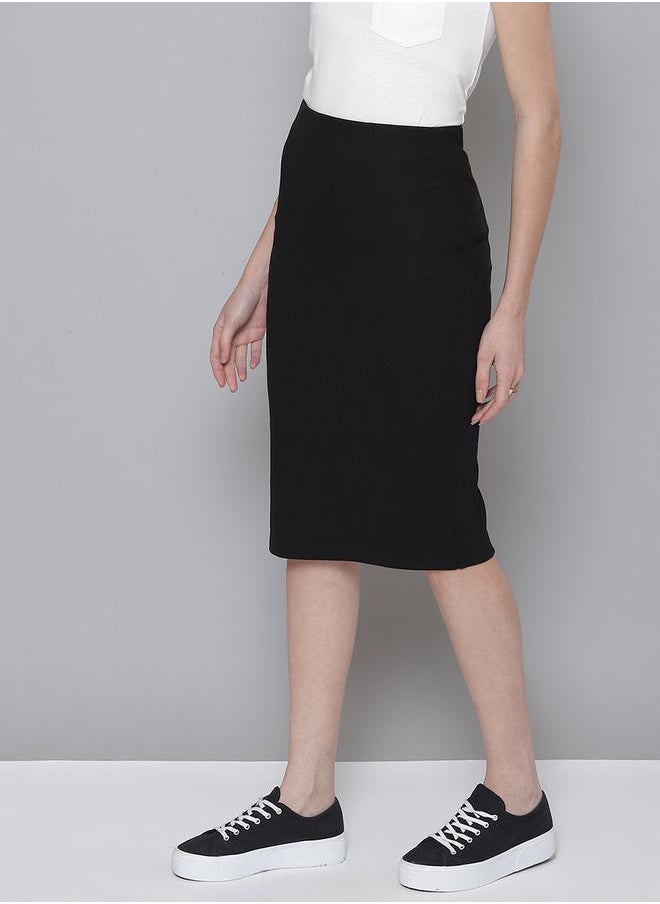 SASSAFRAS - Ribbed Pencil Skirt with Back Slit by Styli - Image 1