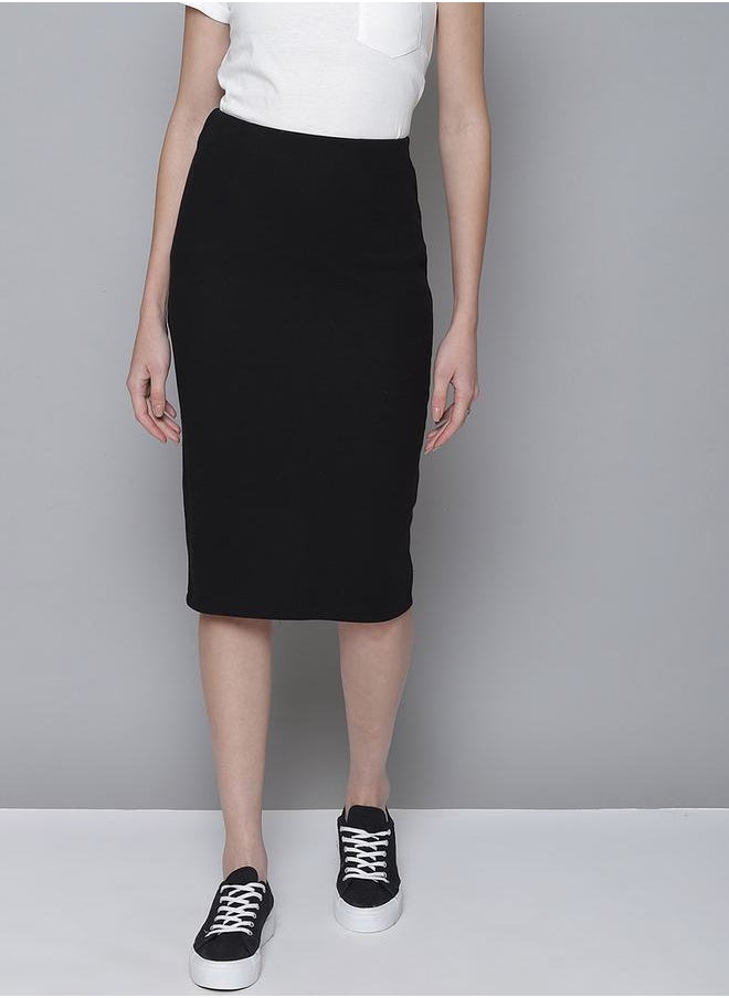 SASSAFRAS - Ribbed Pencil Skirt with Back Slit by Styli - Image 1