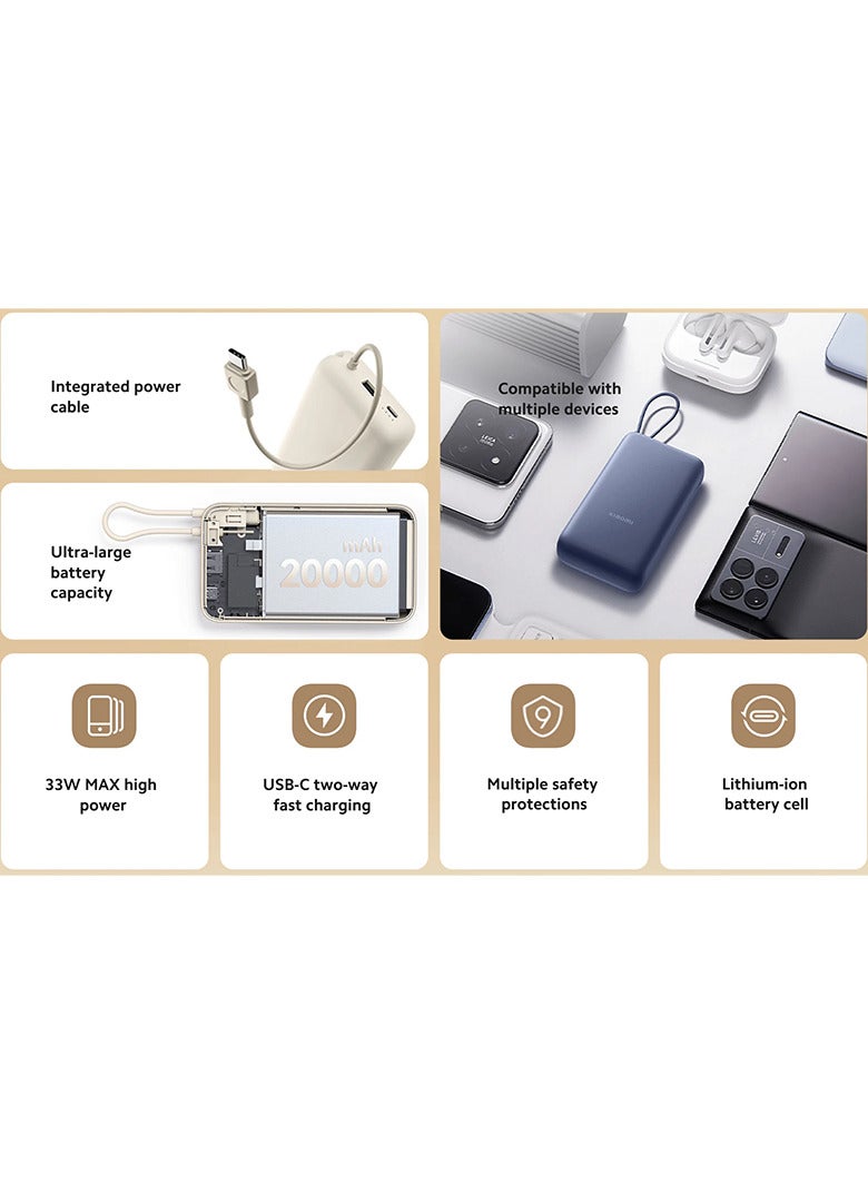 Xiaomi 20000 mAh Power Bank USB and USB-C Port and USB-C Integrated Cable 33W BHR8975GL - Blue - Image 4