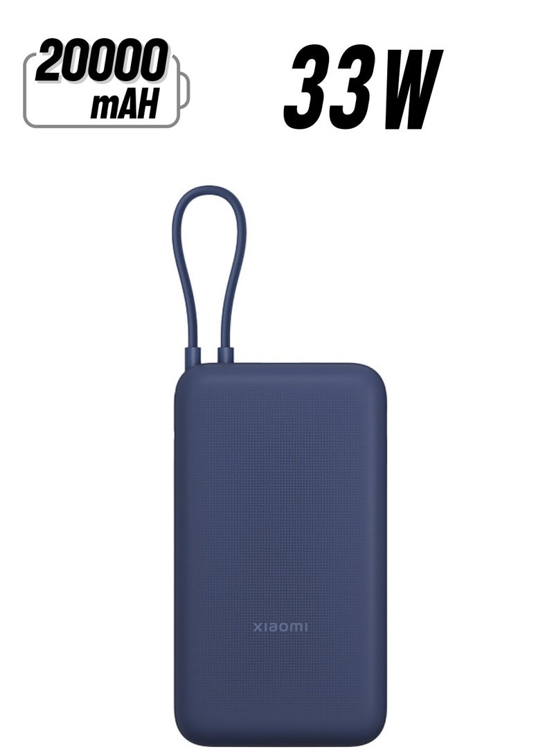 Xiaomi 20000 mAh Power Bank USB and USB-C Port and USB-C Integrated Cable 33W BHR8975GL - Blue - Image 1