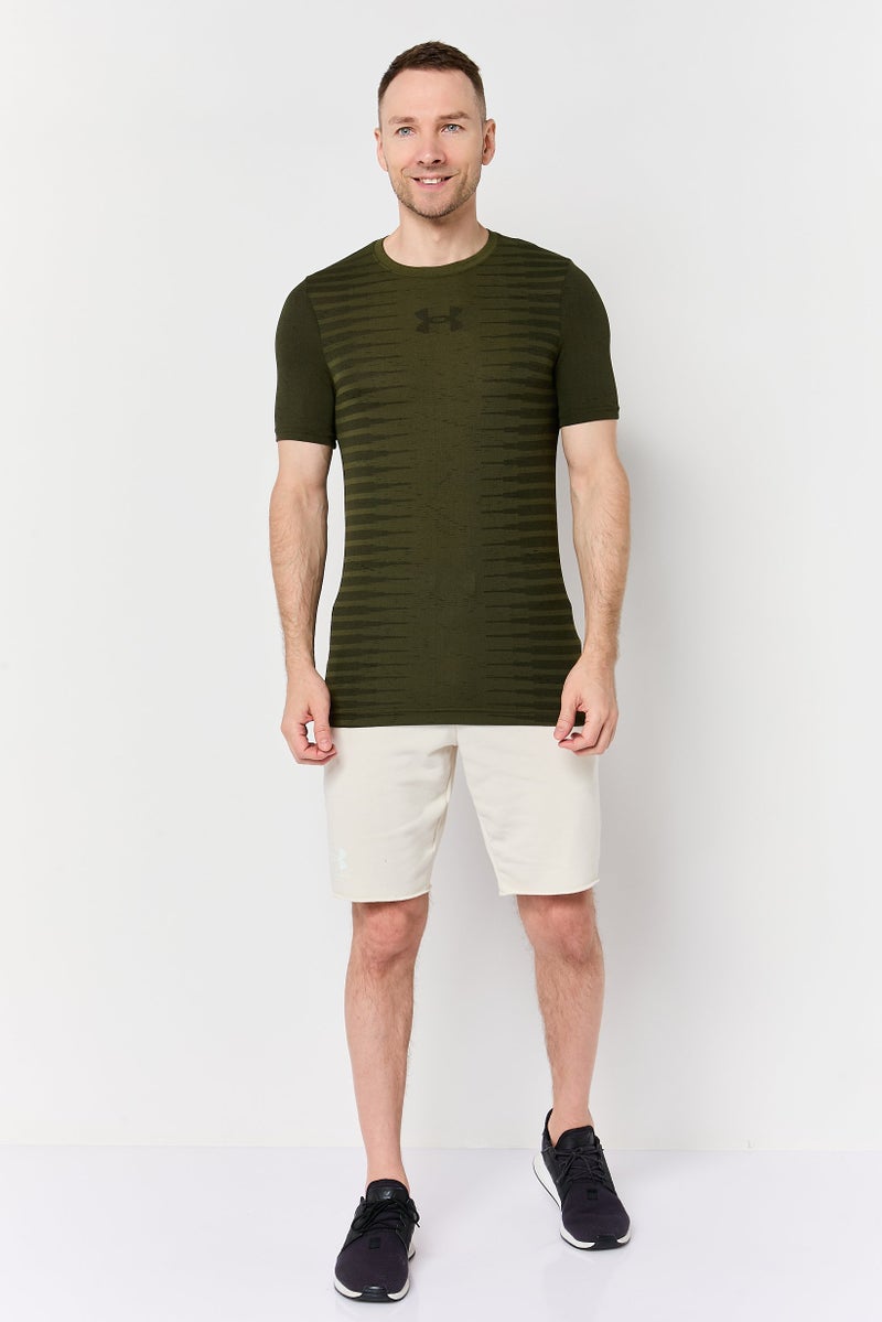 UNDER ARMOUR Men Fitted Short Sleeve Seamless Wordmark Training T-Shirt, Dark Olive - Image 2
