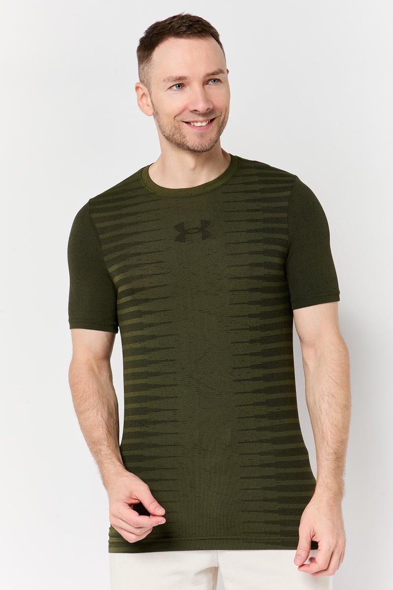 UNDER ARMOUR Men Fitted Short Sleeve Seamless Wordmark Training T-Shirt, Dark Olive - Image 1