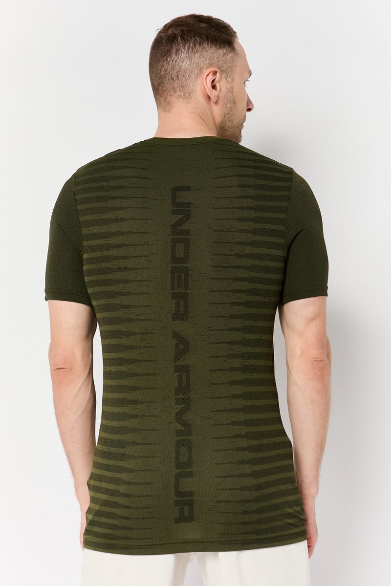 UNDER ARMOUR Men Fitted Short Sleeve Seamless Wordmark Training T-Shirt, Dark Olive - Image 4