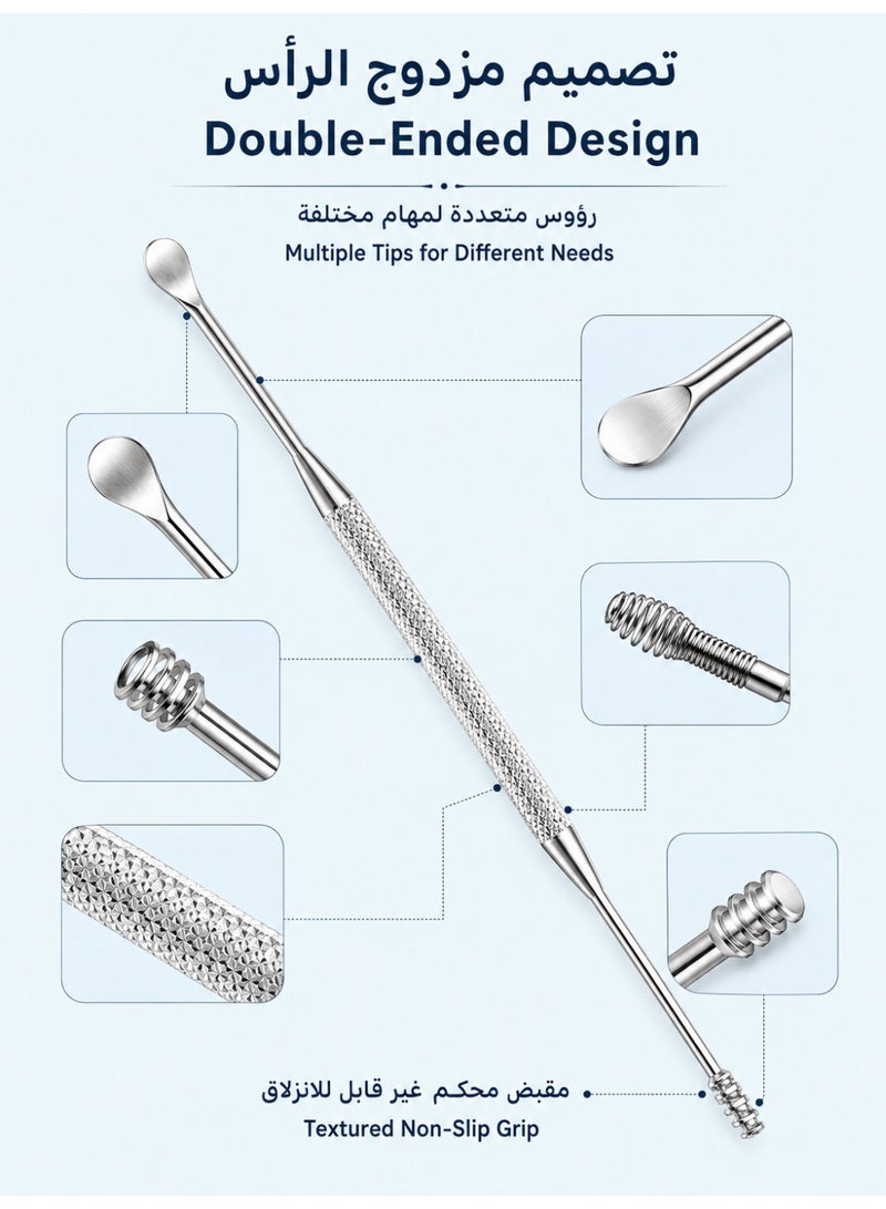 سكت شيكترو مجموعة أدوات إزالة شمع الأذن من 8 قطع، مجموعة أدوات تنظيف الأذن، أداة إزالة شمع الأذن مع فرشاة تنظيف وصندوق تخزين، فضي - Image 2