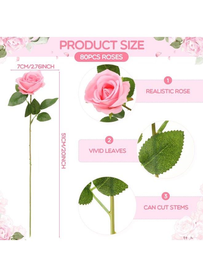 Hotop 80 Pcs Artificial Rose Flowers Bulk with Long Stem Fake Roses Silk Realistic Roses Bouquet for DIY Wedding Bridal Shower Party Table Centerpieces Home Decorations(Pink), VEN1714 - Image 2