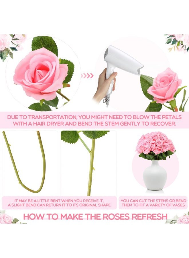 Hotop 80 Pcs Artificial Rose Flowers Bulk with Long Stem Fake Roses Silk Realistic Roses Bouquet for DIY Wedding Bridal Shower Party Table Centerpieces Home Decorations(Pink), VEN1714 - Image 3