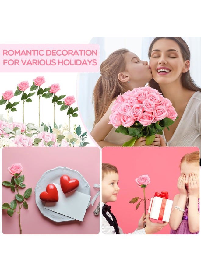 Hotop 80 Pcs Artificial Rose Flowers Bulk with Long Stem Fake Roses Silk Realistic Roses Bouquet for DIY Wedding Bridal Shower Party Table Centerpieces Home Decorations(Pink), VEN1714 - Image 5