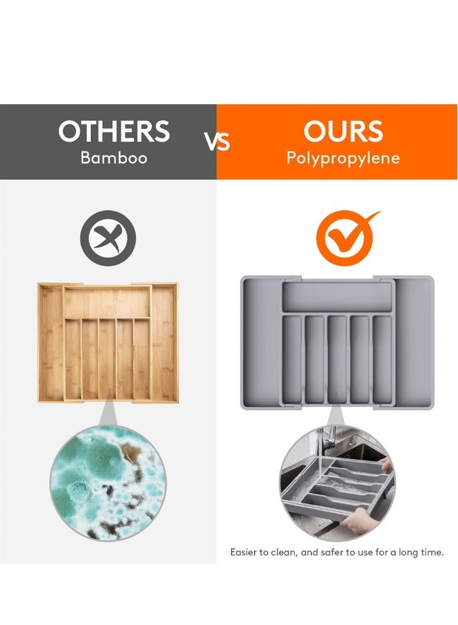 Expandable Cutlery Tray Organizer Adjustable Drawer Holder for Forks Spoons and Flatware Kitchen Storage Grey - Image 5