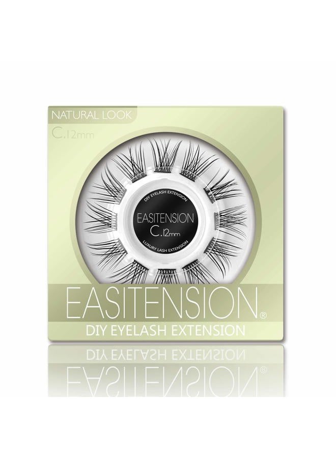 EASITENSION DIY Eyelash Extension, Glue Bonded Band Individual Lash 12 Clusters Natural Lashes Set, Home Eyelash Extension, C curl Lashes Pack (12MM-Natural) - Image 1