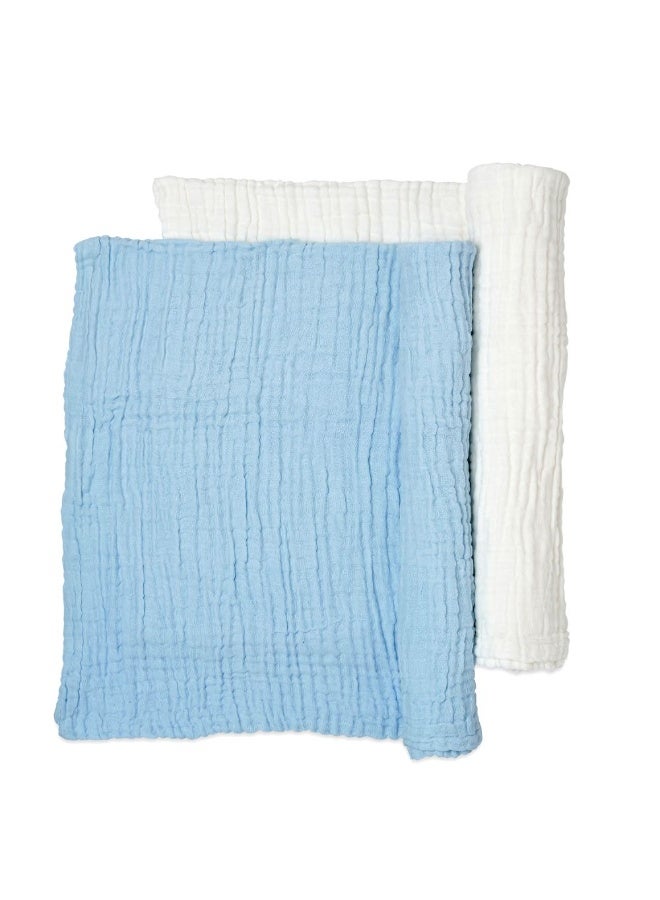 Anvi Baby Organic 6 Layered Muslin Bath Towel 2-Piece Set, 105 cm x 105 cm, Blue/White - Image 1