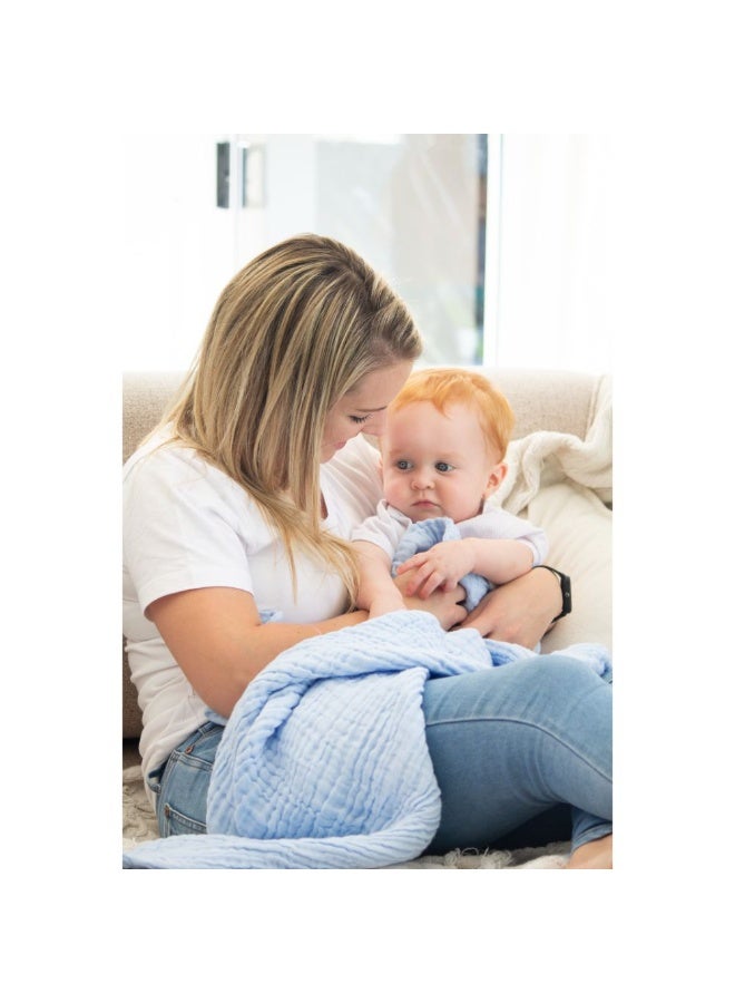 Anvi Baby Organic 6 Layered Muslin Bath Towel 2-Piece Set, 105 cm x 105 cm, Blue/White - Image 3