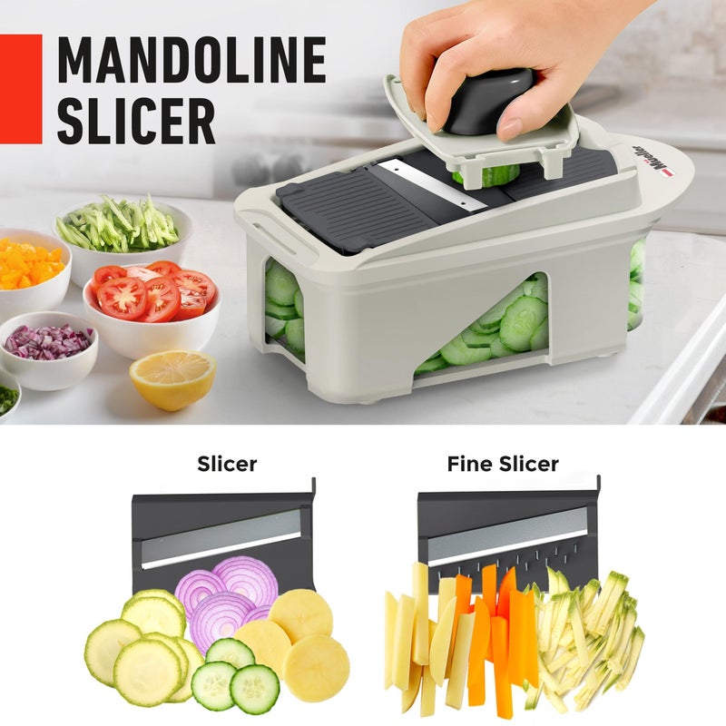 Mueller Pro-Series All-in-One, 12 Blade Mandoline Slicer for Kitchen, Food Chopper, Vegetable Slicer and Spiralizer, Cutter, Dicer, Grater, Kitchen Gadgets Sets with Container, White Sand/Gray - Image 5