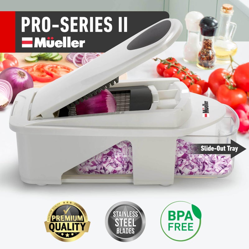 Mueller Pro-Series All-in-One, 12 Blade Mandoline Slicer for Kitchen, Food Chopper, Vegetable Slicer and Spiralizer, Cutter, Dicer, Grater, Kitchen Gadgets Sets with Container, White Sand/Gray - Image 2
