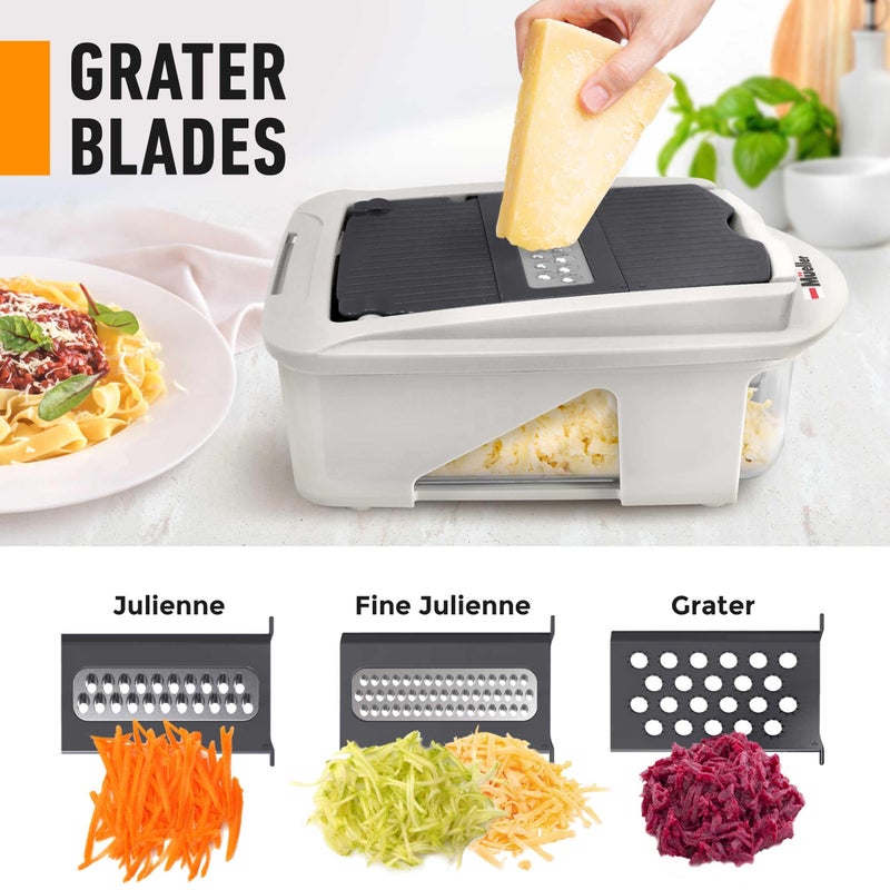 Mueller Pro-Series All-in-One, 12 Blade Mandoline Slicer for Kitchen, Food Chopper, Vegetable Slicer and Spiralizer, Cutter, Dicer, Grater, Kitchen Gadgets Sets with Container, White Sand/Gray - Image 4